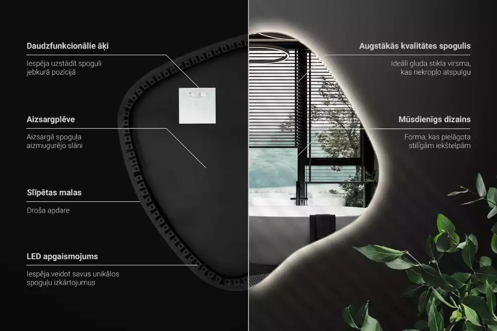 Lustro w kształcie plamy z unikatowym podświetleniem LED