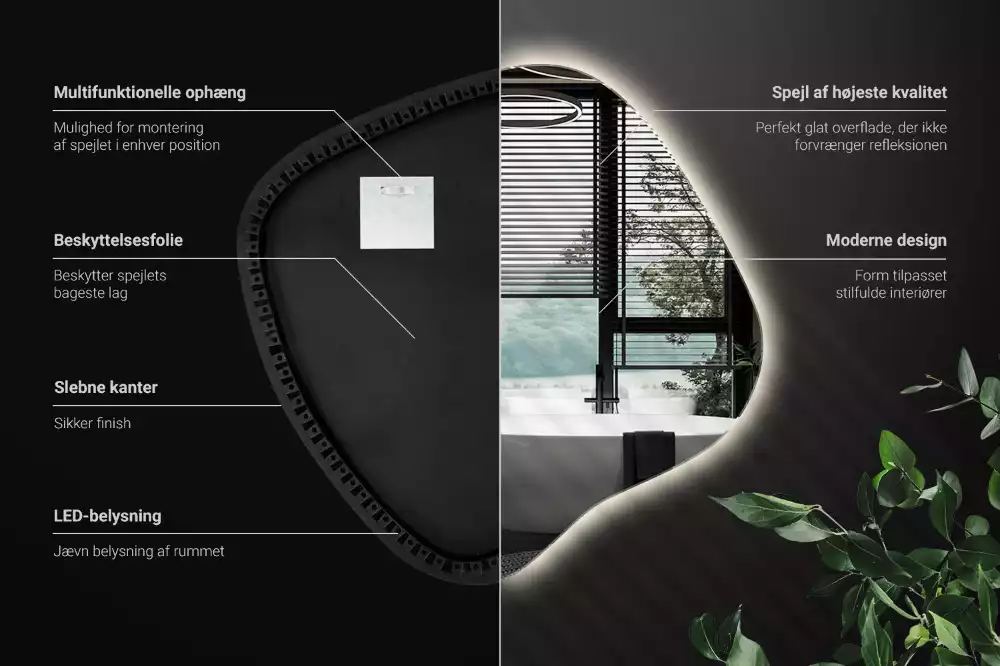 Lustro w kształcie plamy z unikatowym podświetleniem LED