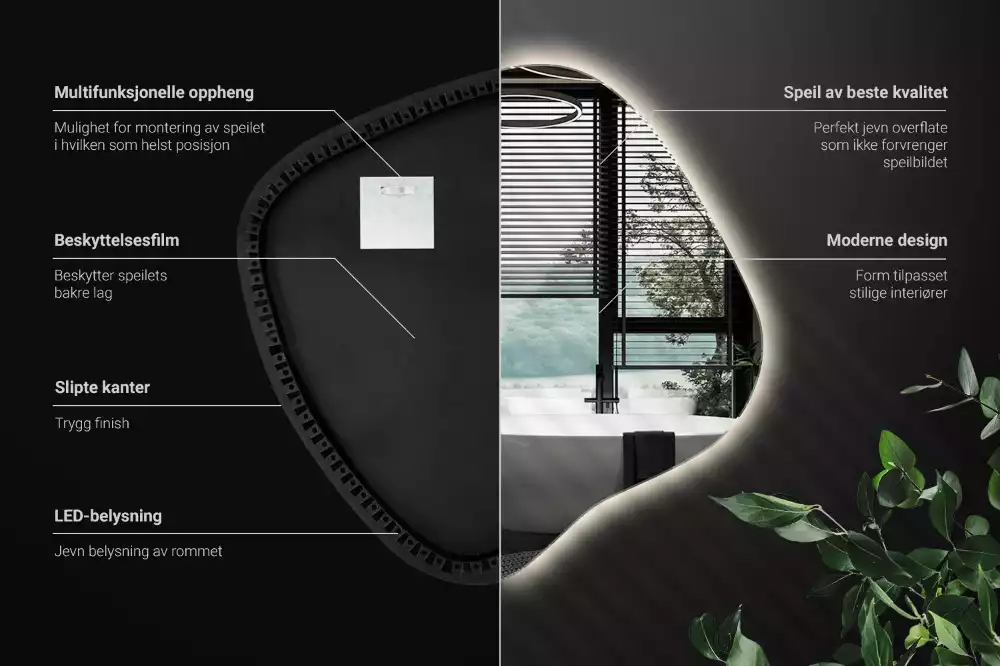 Lustro w kształcie plamy z unikatowym podświetleniem LED