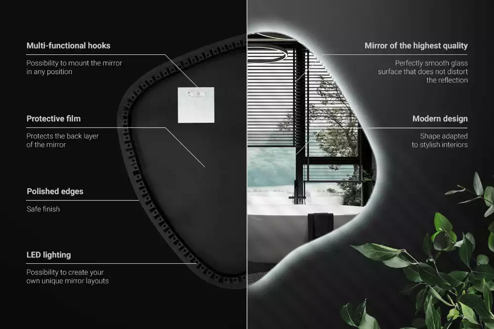 Lustro w kształcie plamy z unikatowym podświetleniem LED