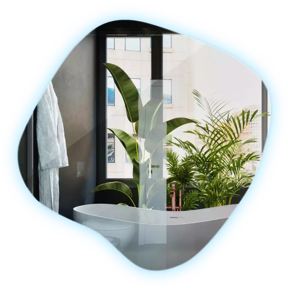 Lustro w kształcie plamy z unikatowym podświetleniem LED