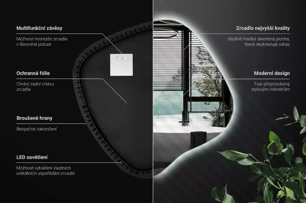 Lustro w kształcie plamy z unikatowym podświetleniem LED