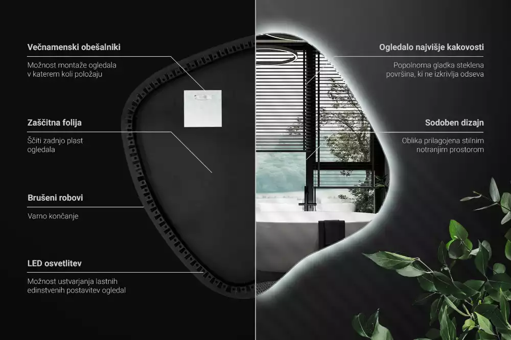 Lustro w kształcie plamy z unikatowym podświetleniem LED