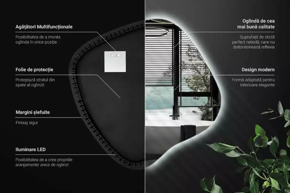 Lustro w kształcie plamy z unikatowym podświetleniem LED