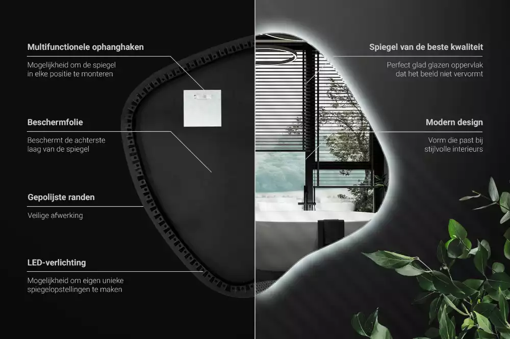 Lustro w kształcie plamy z unikatowym podświetleniem LED