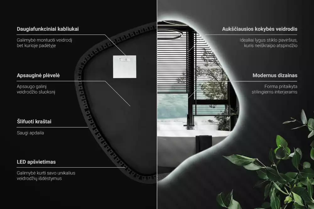 Lustro w kształcie plamy z unikatowym podświetleniem LED