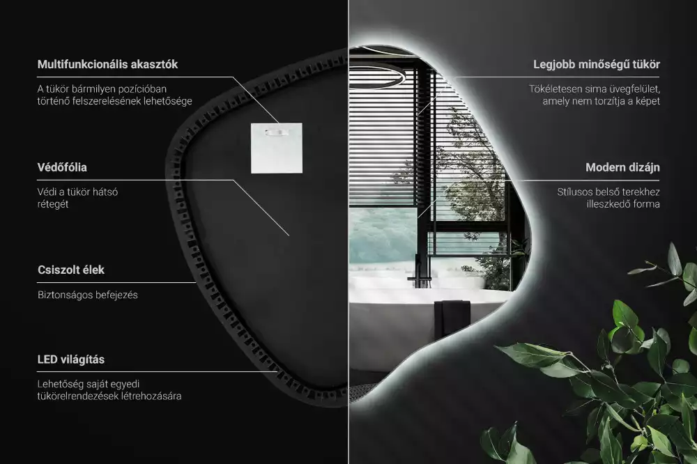 Lustro w kształcie plamy z unikatowym podświetleniem LED