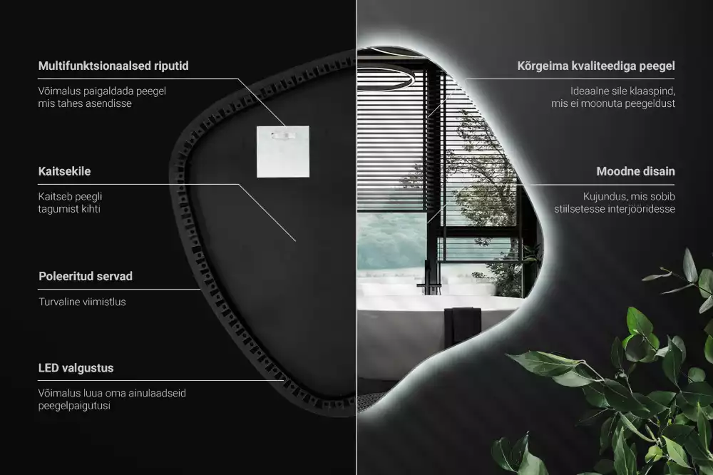 Lustro w kształcie plamy z unikatowym podświetleniem LED