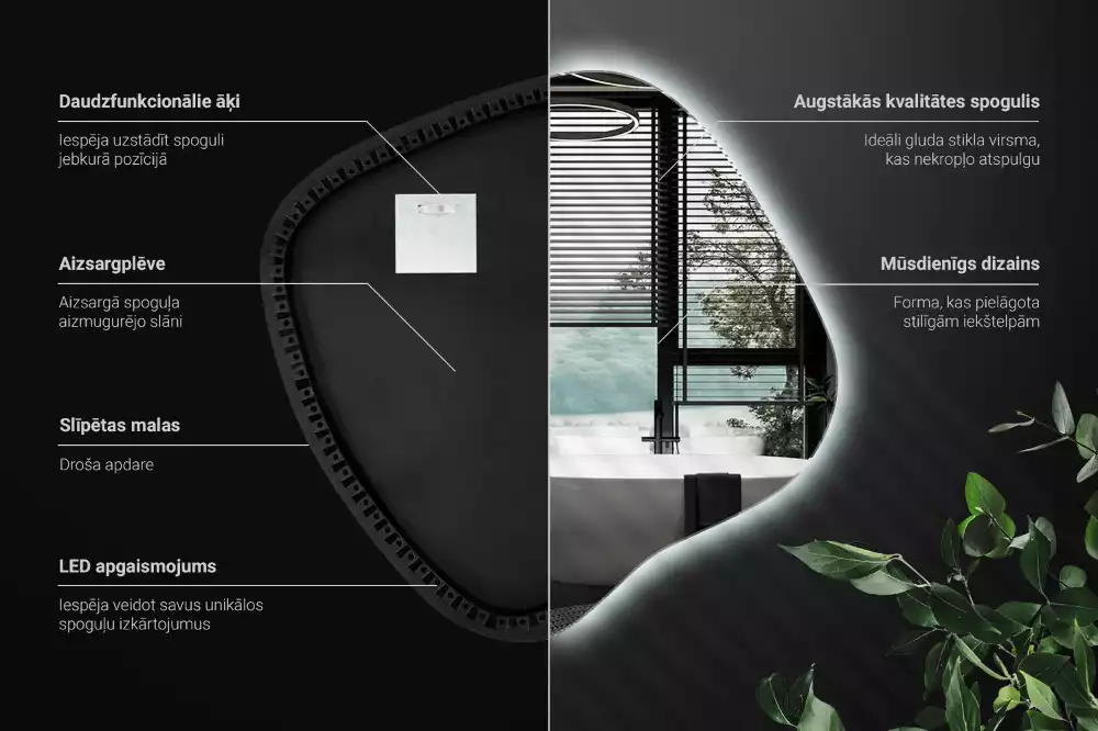 Lustro w kształcie plamy z unikatowym podświetleniem LED