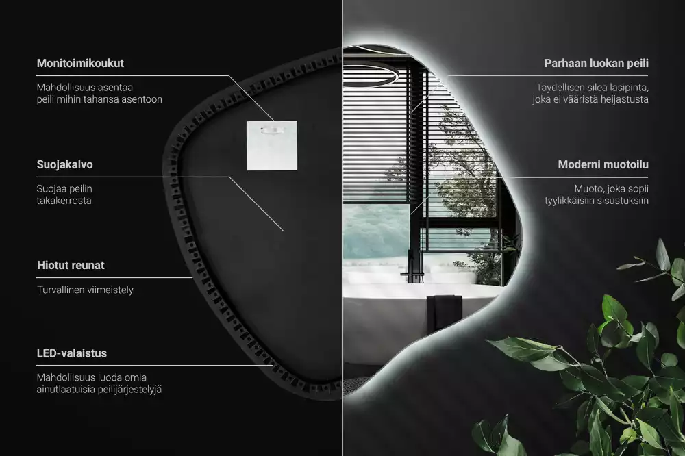 Lustro w kształcie plamy z unikatowym podświetleniem LED