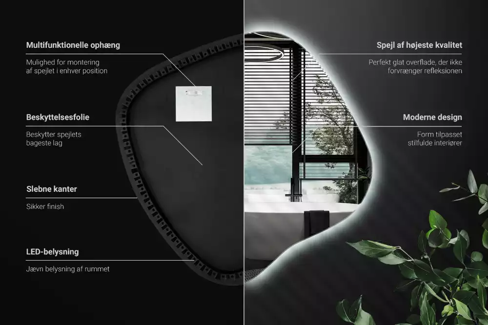 Lustro w kształcie plamy z unikatowym podświetleniem LED