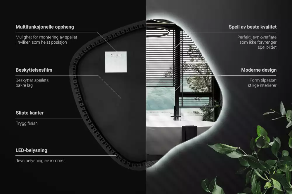 Lustro w kształcie plamy z unikatowym podświetleniem LED