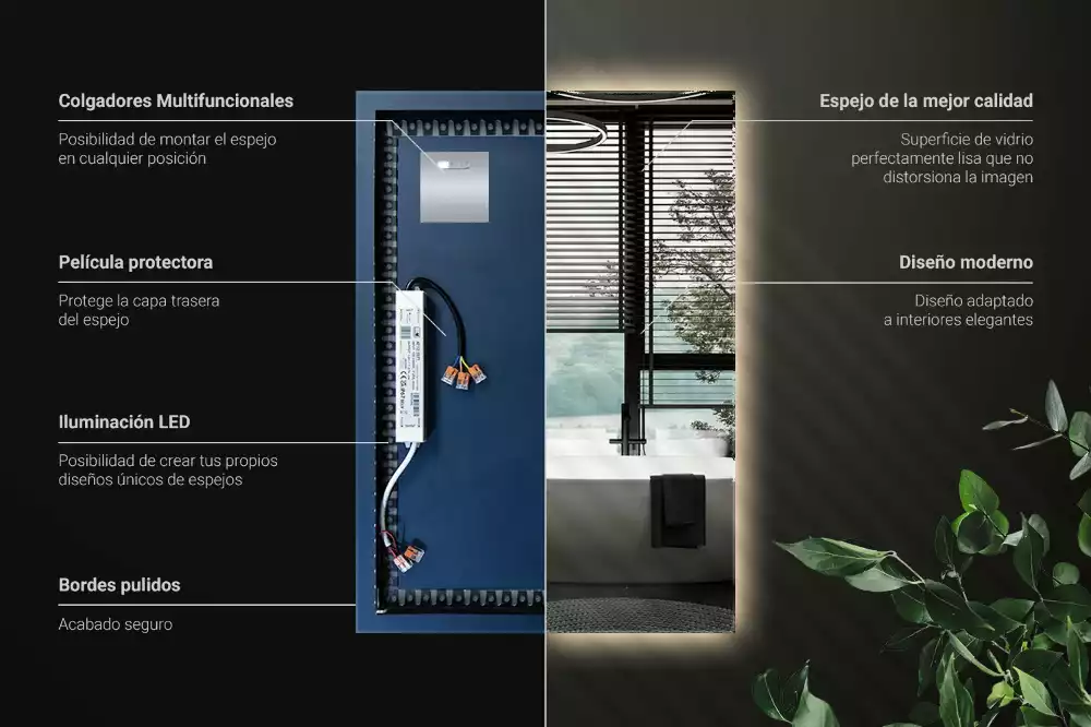 Lustro prostokątne z podświetleniem LED