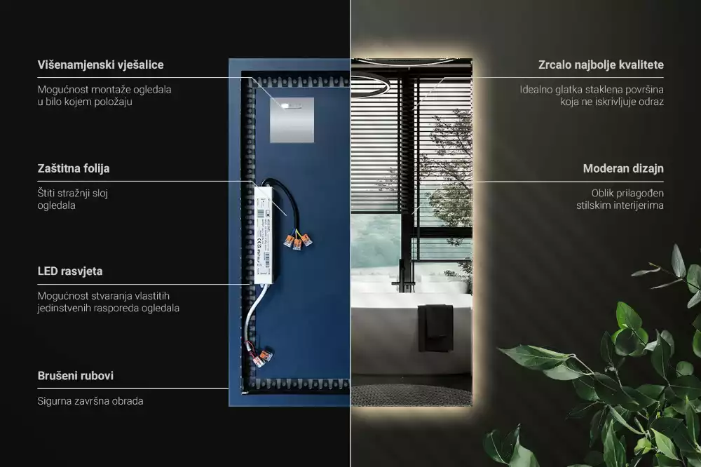 Lustro prostokątne z podświetleniem LED