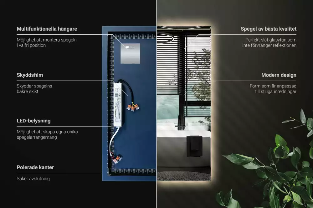 Lustro prostokątne z podświetleniem LED