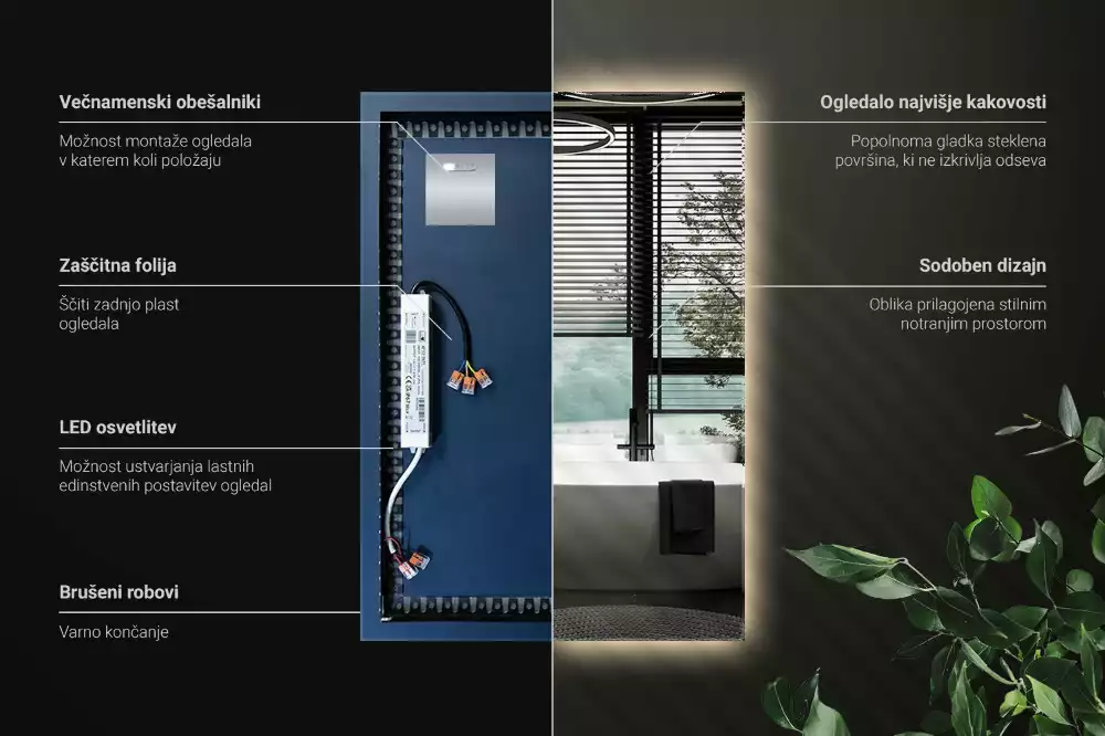 Lustro prostokątne z podświetleniem LED