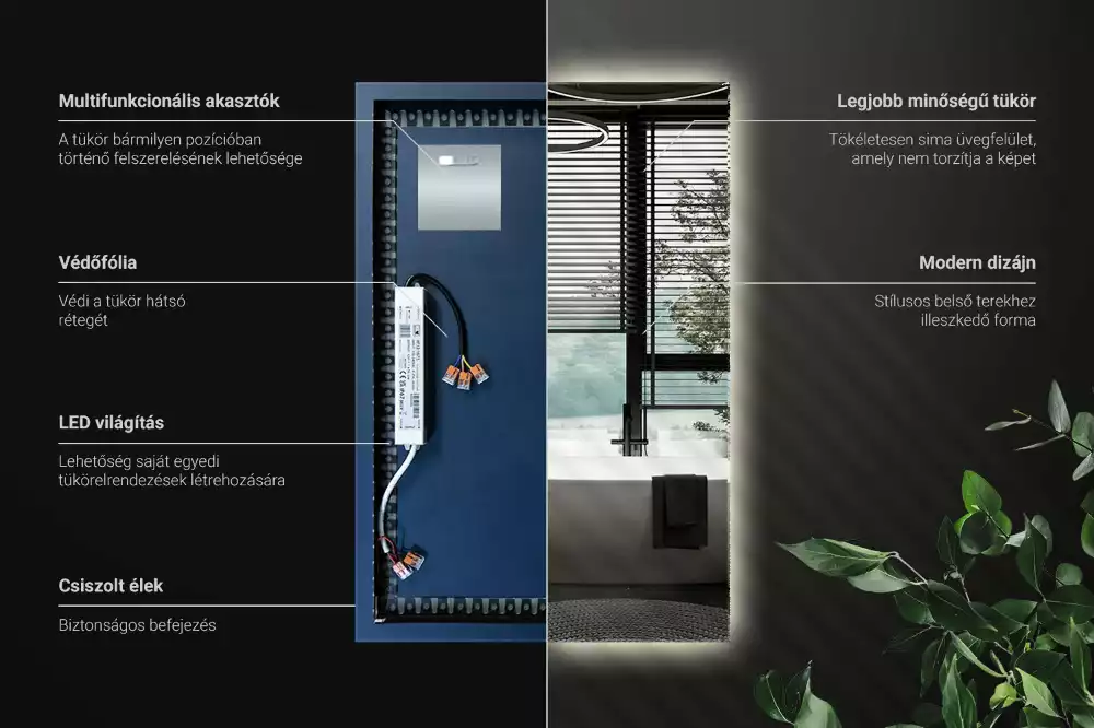 Lustro prostokątne z podświetleniem LED
