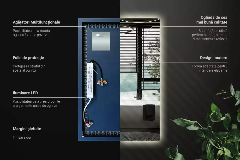 Lustro prostokątne z podświetleniem LED