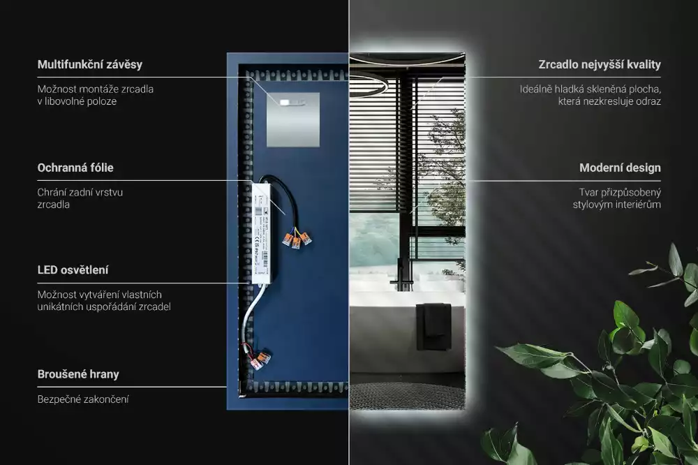 Lustro prostokątne z podświetleniem LED