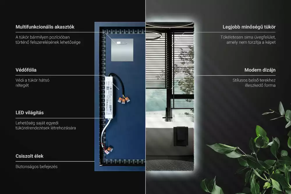 Lustro prostokątne z podświetleniem LED