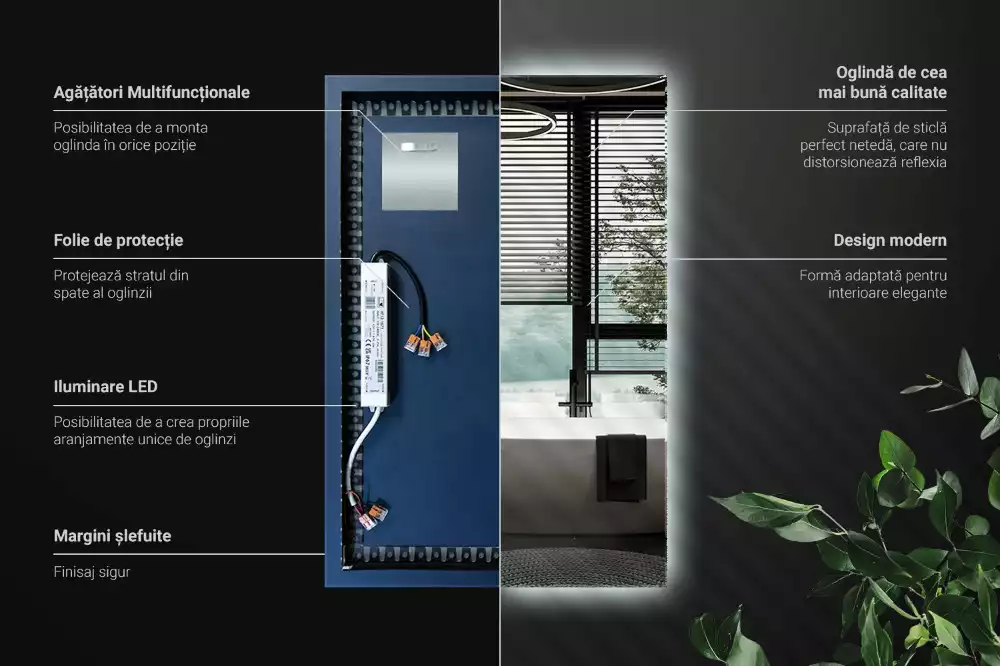 Lustro prostokątne z podświetleniem LED