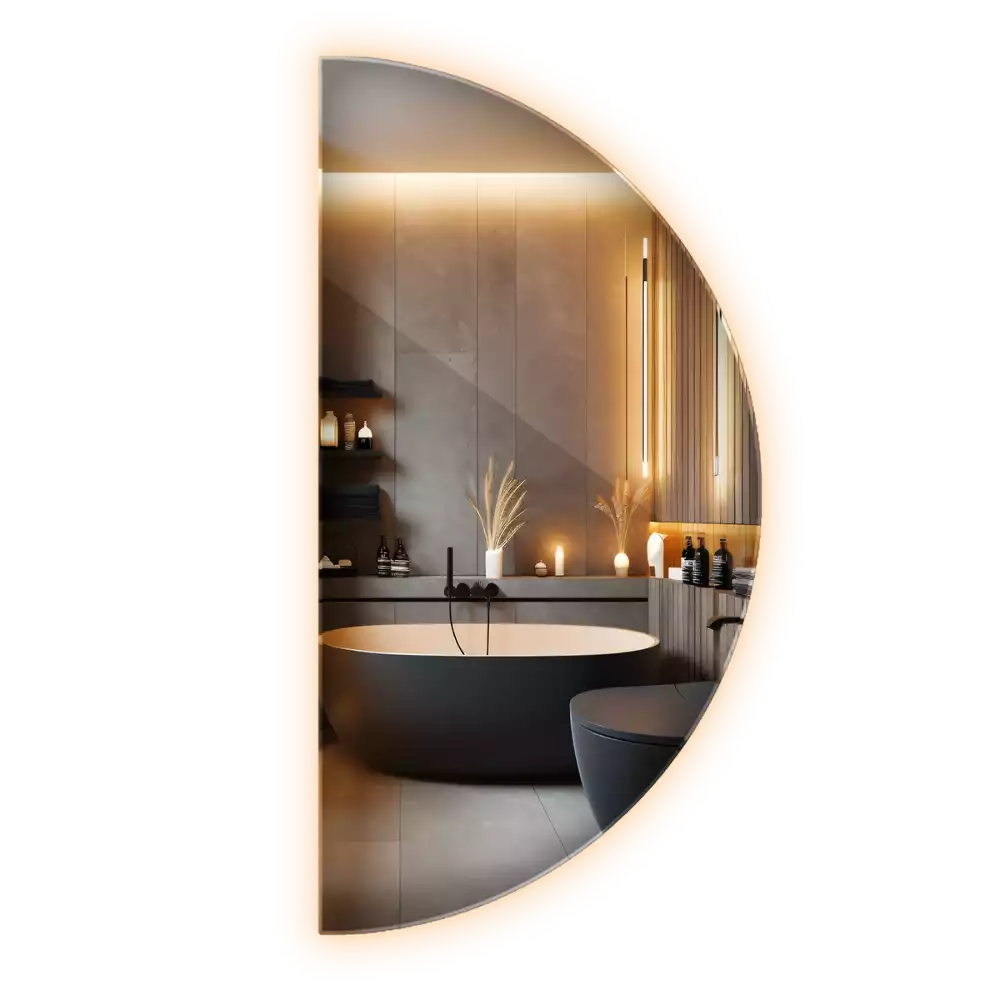 Lustro w kształcie połowy koła z podświetleniem LED jako stylowy dodatek