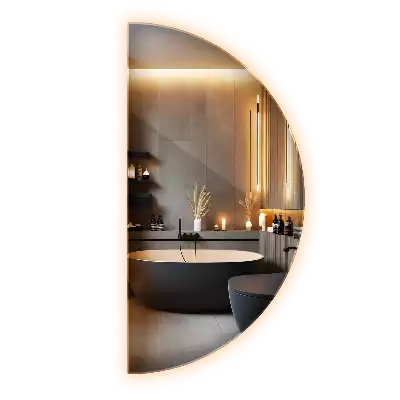 Lustro w kształcie połowy koła z podświetleniem LED jako stylowy dodatek