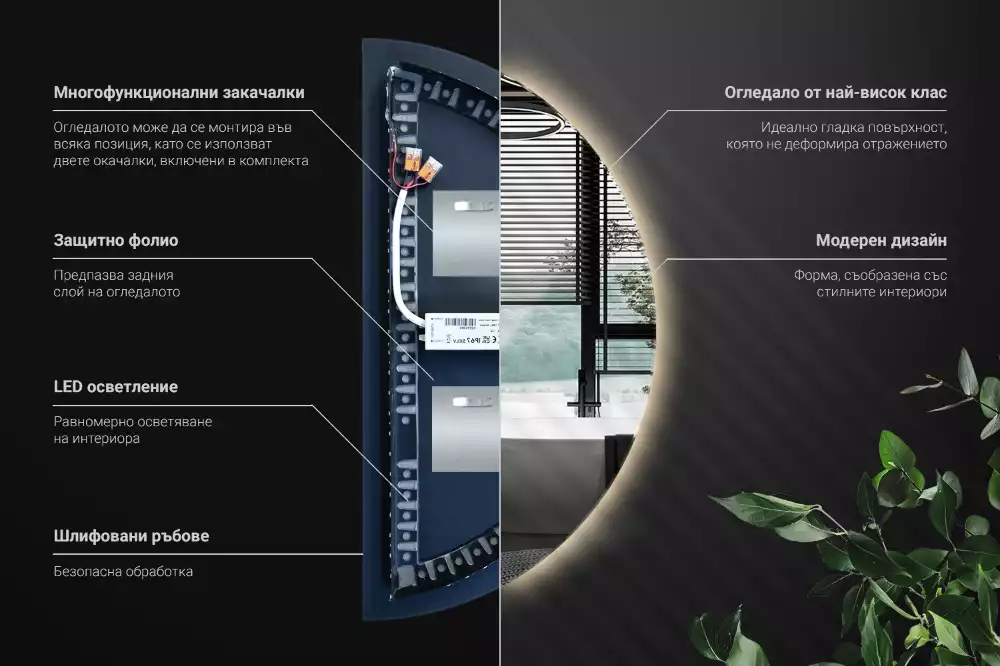 Lustro w kształcie połowy koła z podświetleniem LED jako stylowy dodatek