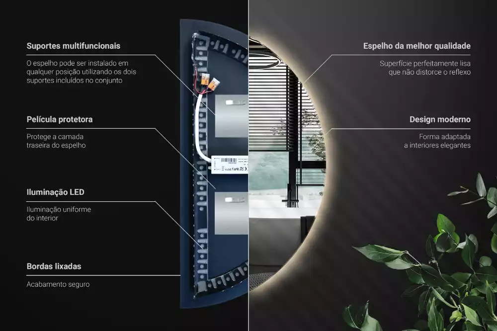 Lustro w kształcie połowy koła z podświetleniem LED jako stylowy dodatek