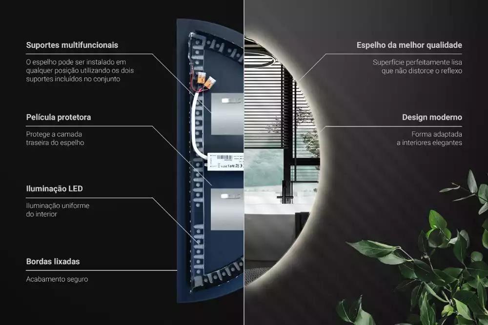 Lustro w kształcie połowy koła z podświetleniem LED jako stylowy dodatek