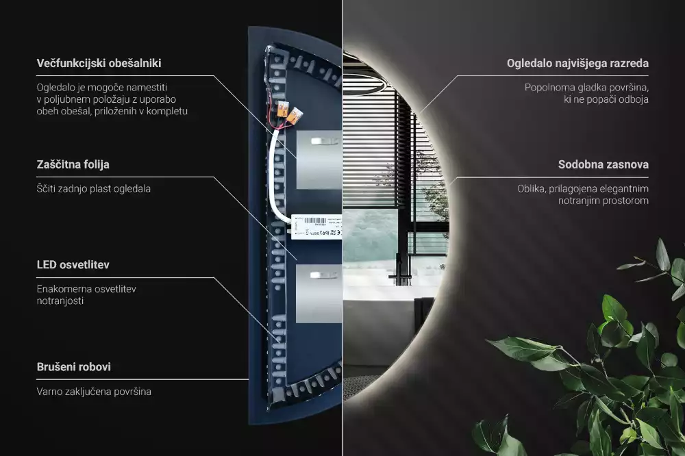 Lustro w kształcie połowy koła z podświetleniem LED jako stylowy dodatek