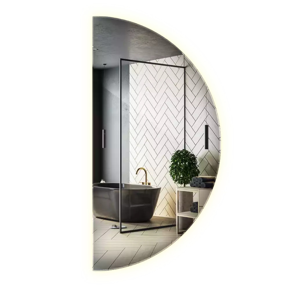 Lustro w kształcie połowy koła z podświetleniem LED jako stylowy dodatek