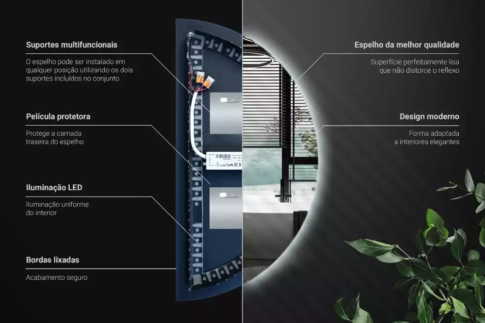 Lustro w kształcie połowy koła z podświetleniem LED jako stylowy dodatek