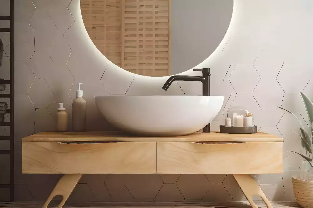 Lustro w kształcie połowy koła z podświetleniem LED jako stylowy dodatek