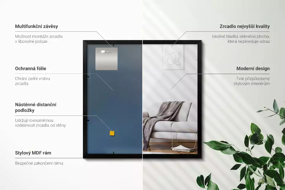 Lustro prostokątne ścienne w czarnej ramie