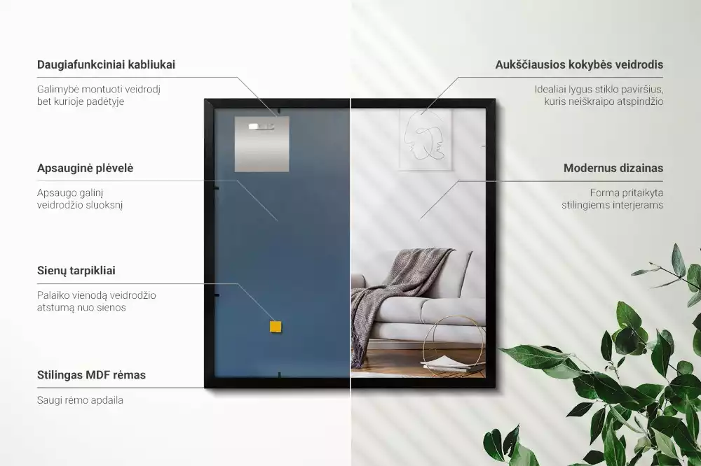 Lustro prostokątne ścienne w czarnej ramie