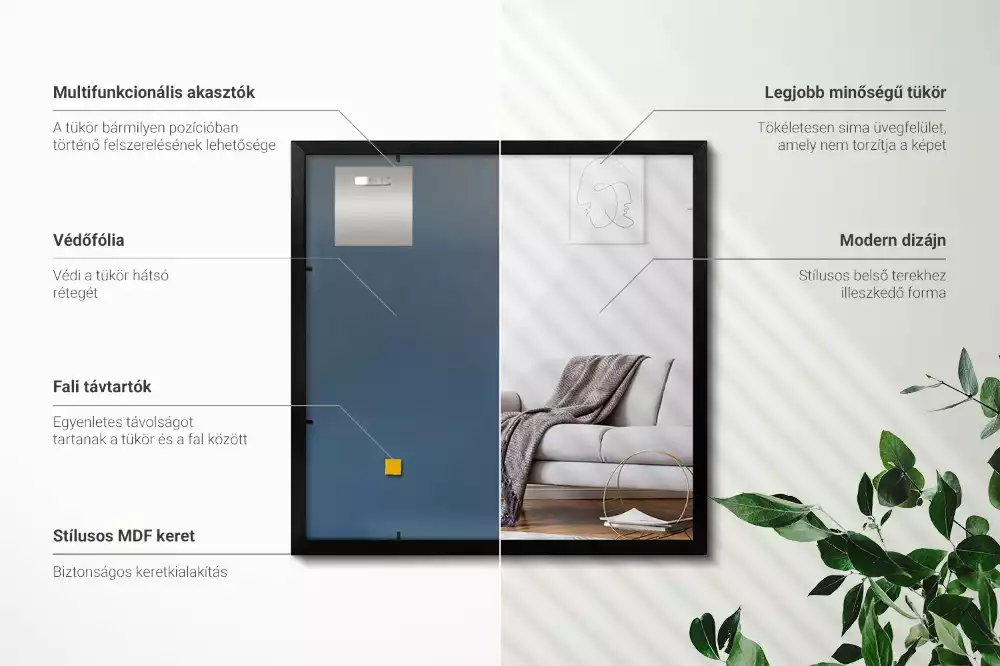 Lustro prostokątne ścienne z ramą czarną