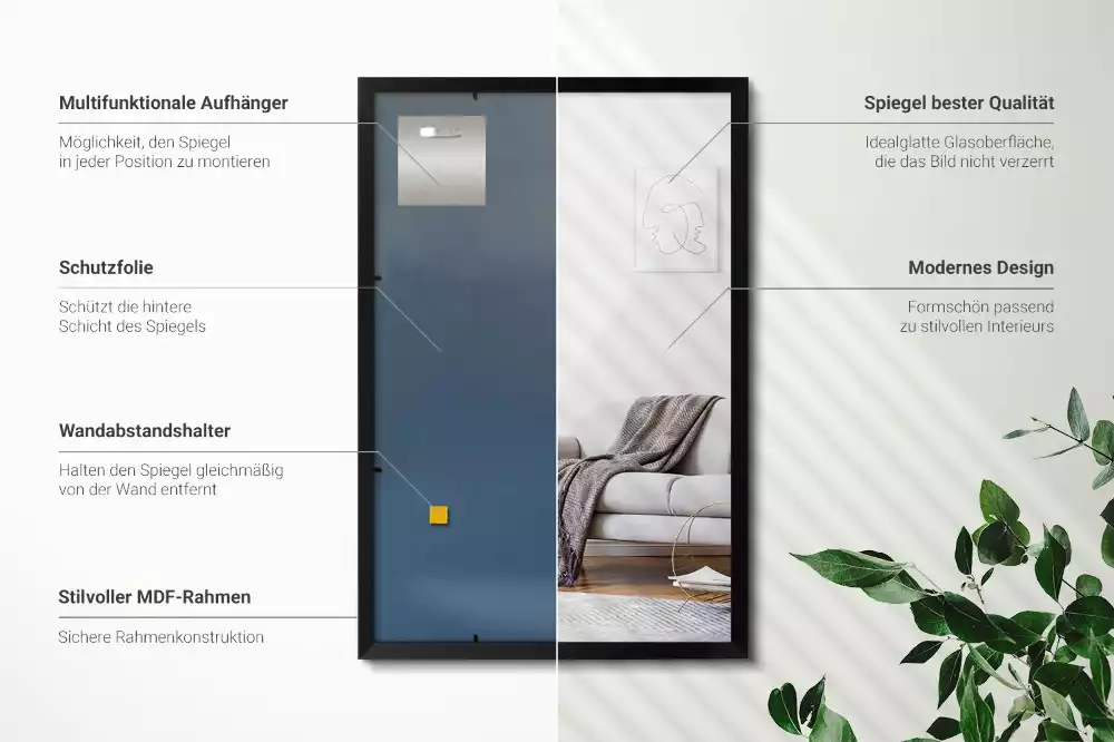 Lustro prostokątne ścienne w czarnej ramie