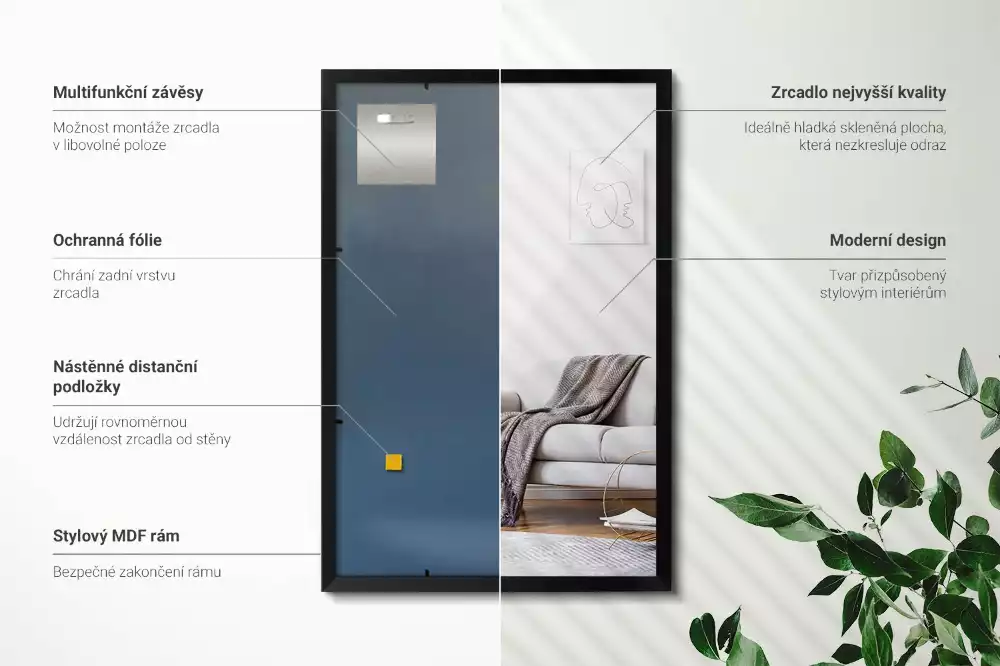 Lustro prostokątne ścienne z ramą czarną