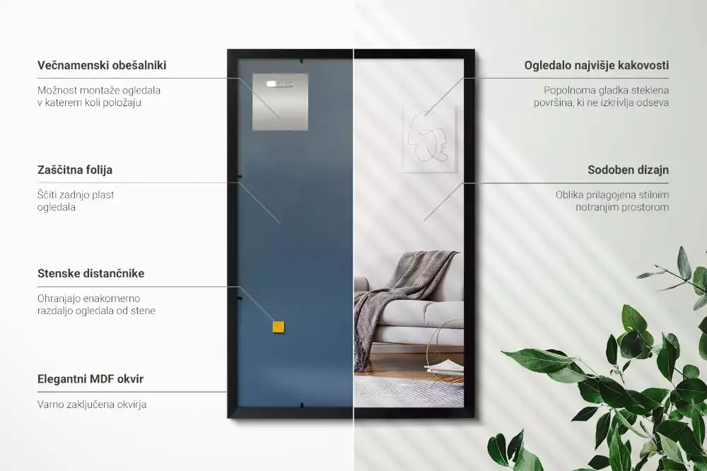 Lustro prostokątne ścienne w czarnej ramie