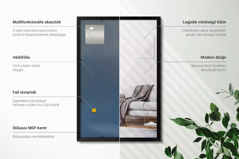 Lustro prostokątne ścienne w czarnej ramie