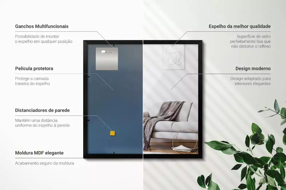 Lustro prostokątne ścienne z ramą czarną