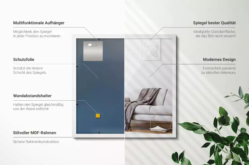 Lustro prostokątne dekoracyjne z białą ramą