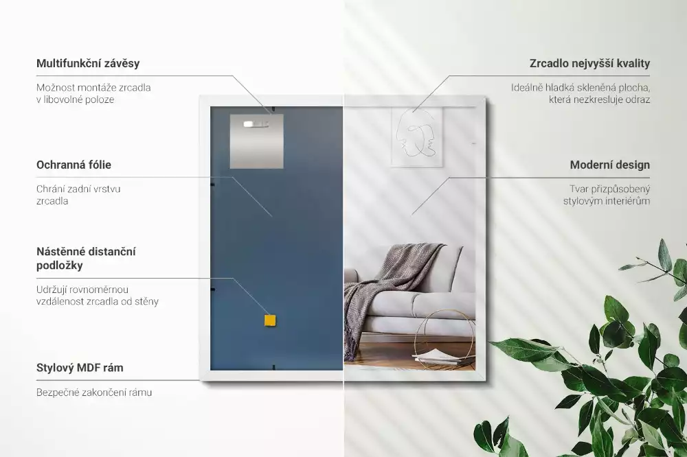 Lustro prostokątne dekoracyjne z białą ramą