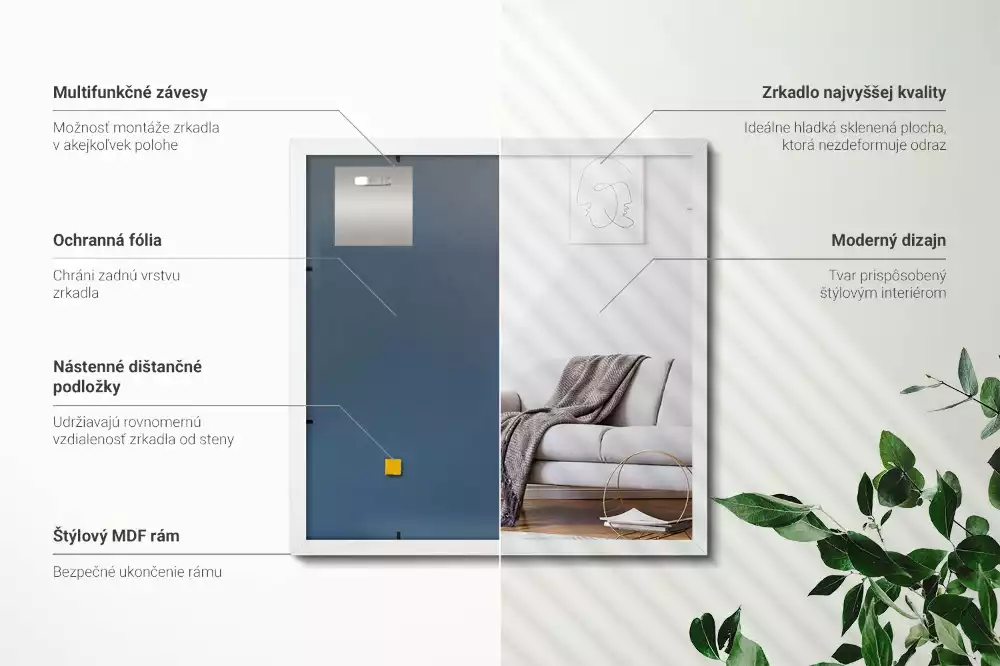 Lustro prostokątne dekoracyjne z białą ramą