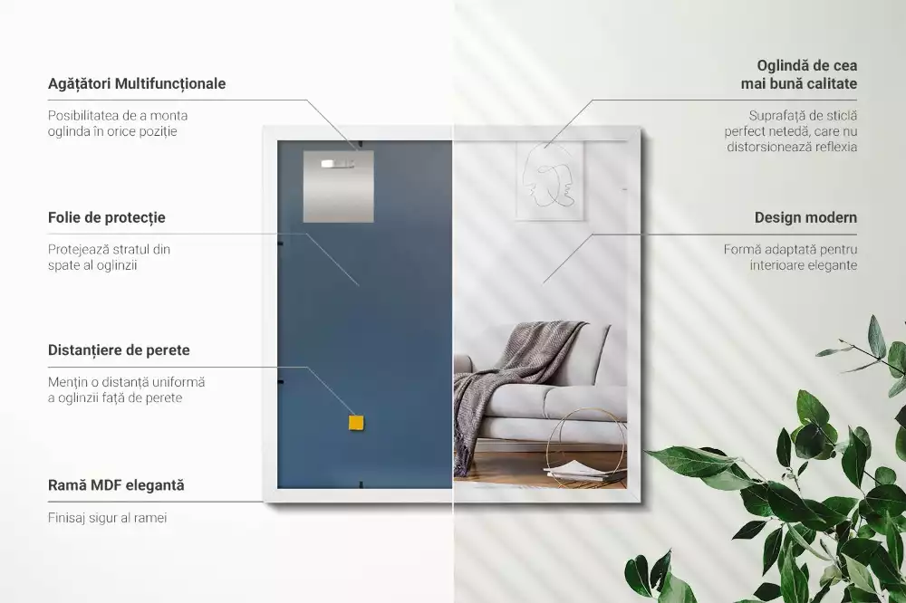 Lustro prostokątne dekoracyjne z białą ramą