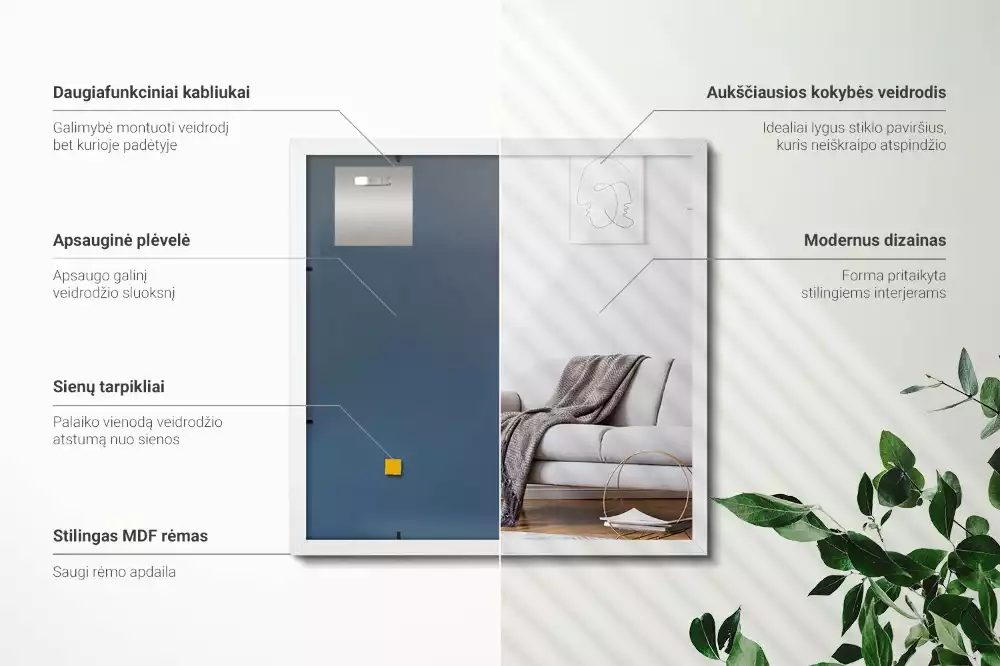 Lustro prostokątne dekoracyjne z białą ramą