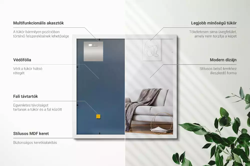 Lustro prostokątne dekoracyjne z białą ramą