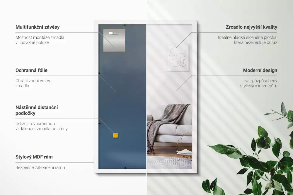 Lustro prostokątne dekoracyjne z białą ramą