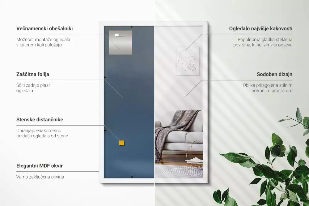 Lustro prostokątne dekoracyjne z białą ramą